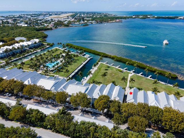 aerial view featuring a residential view and a water view