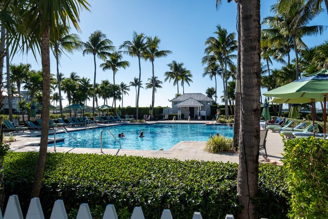 community pool with a patio area