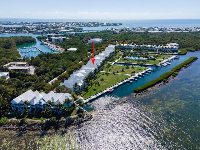 aerial view with a water view and a residential view