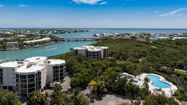drone / aerial view featuring a water view