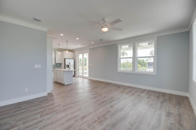 622 Diane Ave, Little Torch, FL 33042 - unfurnished living room with crown molding, ceiling fan, light wood-style flooring, and recessed lighting