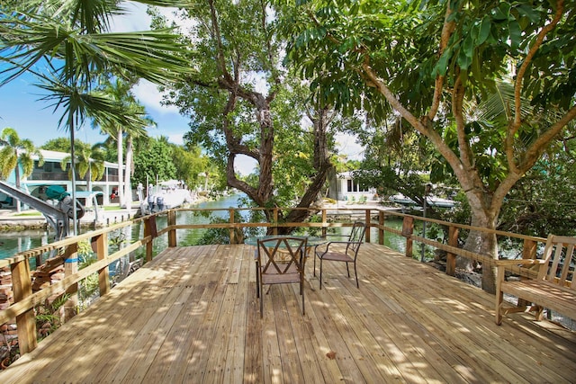 wooden terrace with a water view