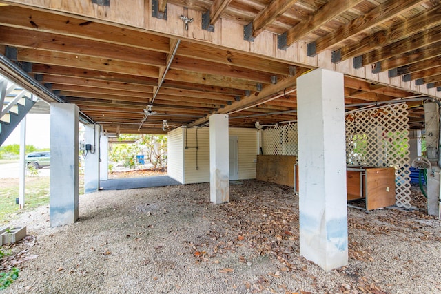 view of patio featuring an exterior structure