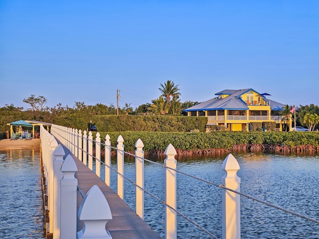 dock area featuring a water view