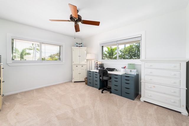 661 12th St, Key Colony, FL 33051 - home office featuring light carpet, ceiling fan, and baseboards