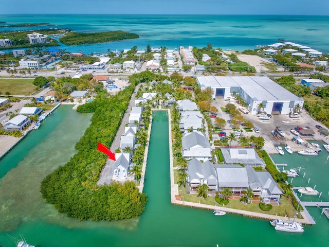 aerial view with a water view and a residential view