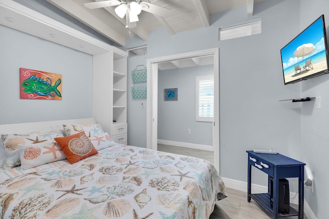 8 Sadowski Cswy, Key Colony, FL 33051 - bedroom with beamed ceiling, wood finished floors, baseboards, and ceiling fan