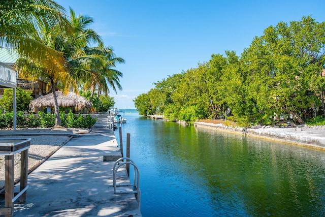 dock area featuring a water view and a gazebo