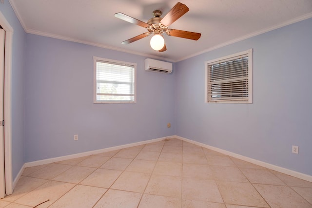 681 Indies Dr, Ramrod, FL 33042 - empty room with a wall mounted air conditioner, crown molding, ceiling fan, and light tile patterned flooring