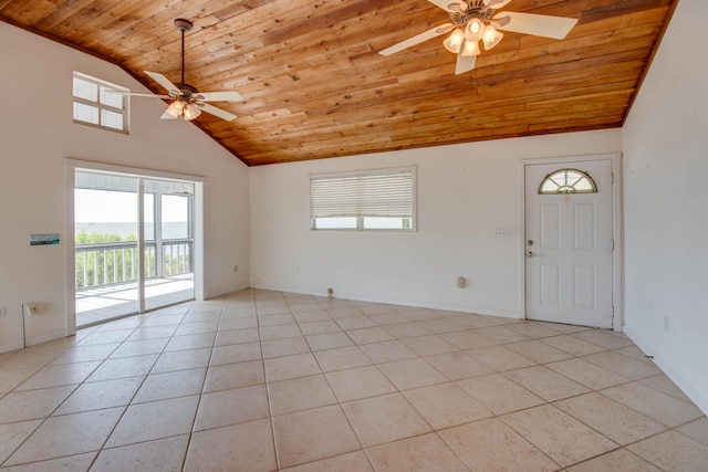 681 Indies Dr, Ramrod, FL 33042 - spare room with ceiling fan, wooden ceiling, light tile patterned floors, healthy amount of natural light, and high vaulted ceiling