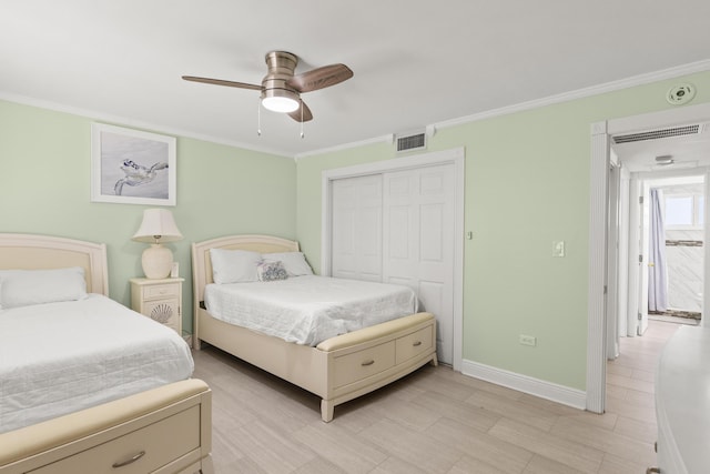 1215 97th St Unit 2, Marathon, FL 33050 - bedroom featuring crown molding, baseboards, a closet, and ceiling fan