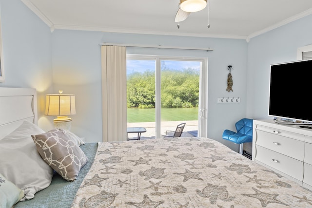 1215 97th St Unit 2, Marathon, FL 33050 - bedroom with crown molding, access to outside, and a ceiling fan