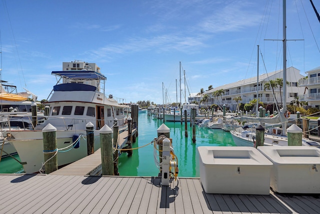 view of dock with a water view