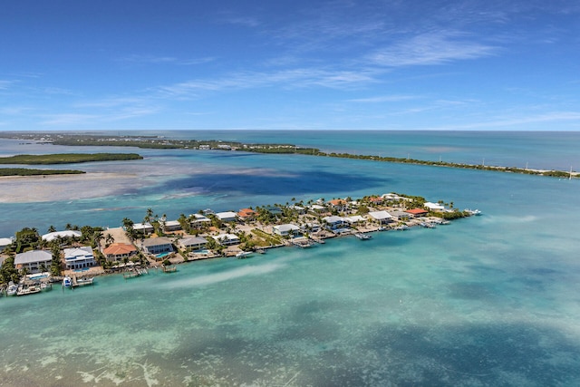 bird's eye view featuring a water view and a residential view