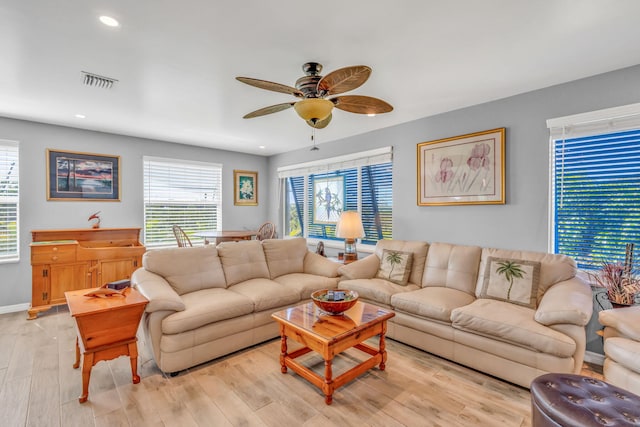 421 Ixora Dr, Big Pine, FL 33043 - living area with ceiling fan, recessed lighting, light wood finished floors, and baseboards