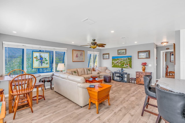421 Ixora Dr, Big Pine, FL 33043 - living room with light wood-type flooring, ceiling fan, and recessed lighting