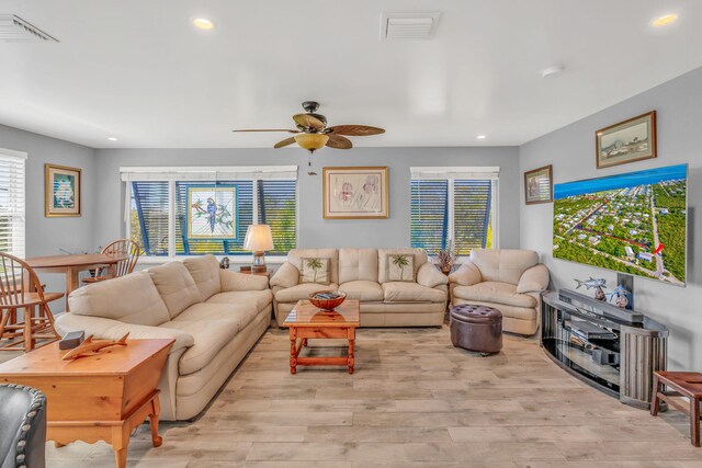 421 Ixora Dr, Big Pine, FL 33043 - living room with recessed lighting, a ceiling fan, and wood finished floors