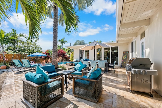 280 100th St, Ocean, Marathon, FL 33050 - view of patio / terrace with fence, a fenced in pool, outdoor lounge area, and a grill