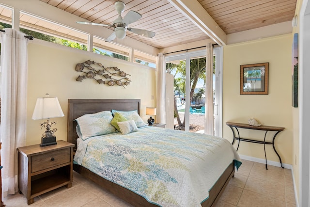 280 100th St, Ocean, Marathon, FL 33050 - bedroom with wooden ceiling, tile patterned flooring, beamed ceiling, and access to outside
