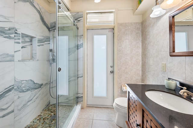 280 100th St, Ocean, Marathon, FL 33050 - full bathroom with toilet, tile walls, a marble finish shower, and vanity