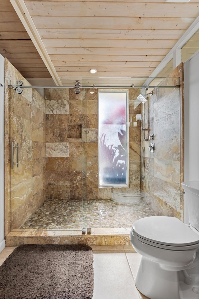 280 100th St, Ocean, Marathon, FL 33050 - bathroom with wooden ceiling, a shower stall, and toilet