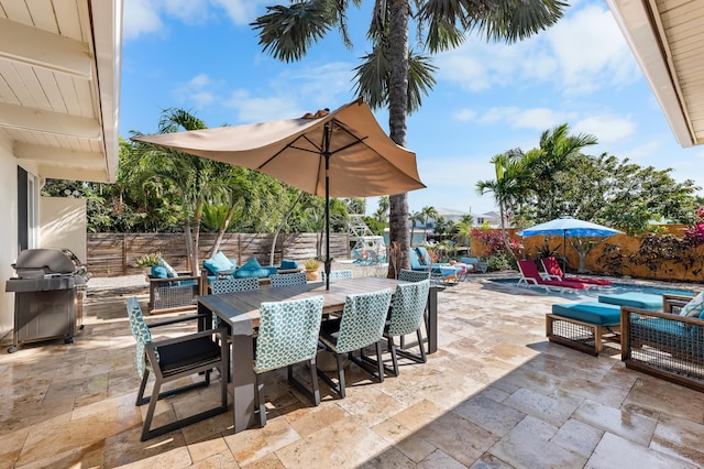 280 100th St, Ocean, Marathon, FL 33050 - view of patio featuring a fenced backyard, outdoor dining area, and a grill