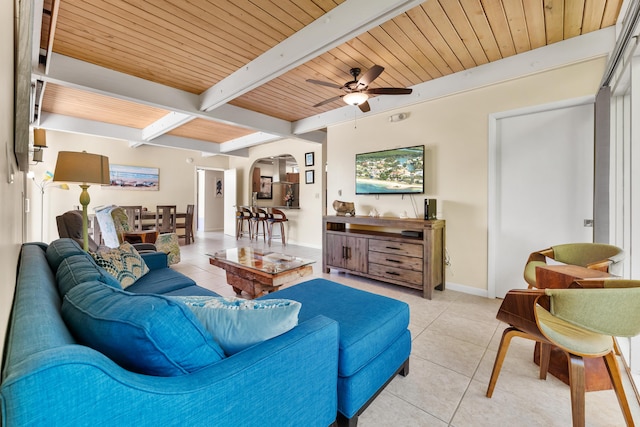280 100th St, Ocean, Marathon, FL 33050 - living area with wooden ceiling, arched walkways, beam ceiling, and light tile patterned flooring