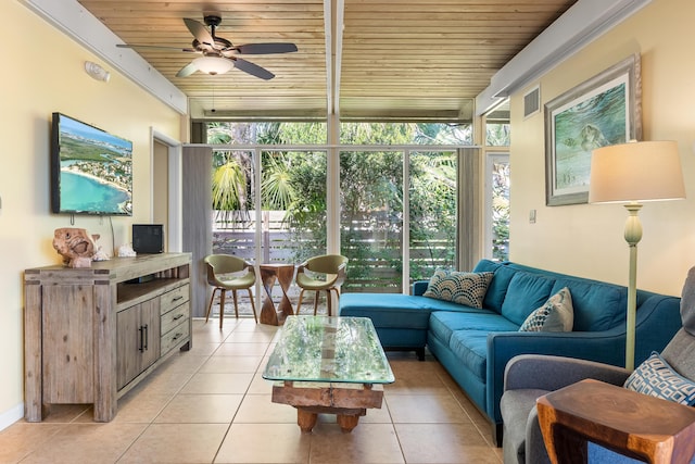 280 100th St, Ocean, Marathon, FL 33050 - sunroom with wooden ceiling, tile patterned flooring, and an outdoor hangout area