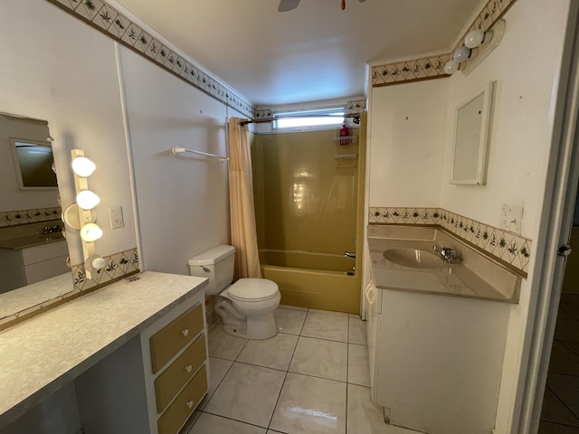 27858 Lobster Tail Trl, Little Torch, FL 33042 - full bathroom featuring shower / tub combo, toilet, vanity, tile patterned floors, and ceiling fan