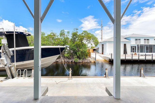 exterior space featuring a dock