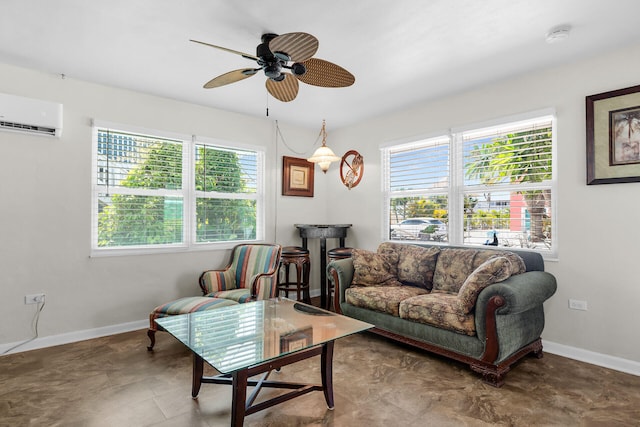 31034 Hollerich Dr, Big Pine, FL 33043 - living room with ceiling fan and an AC wall unit