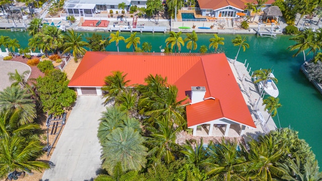 aerial view with a water view