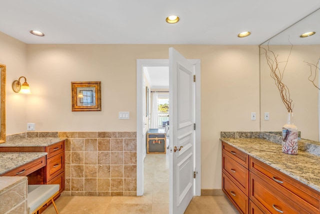 160 1st St, Key Colony, FL 33051 - bathroom featuring tile patterned flooring, recessed lighting, and tile walls