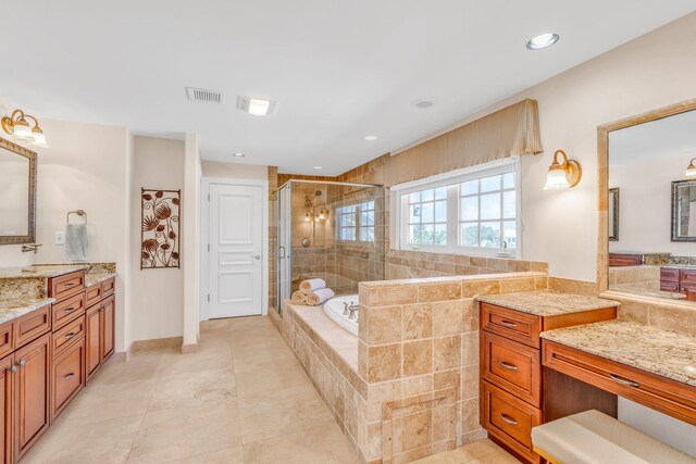 160 1st St, Key Colony, FL 33051 - bathroom with a stall shower, a garden tub, vanity, recessed lighting, and tile patterned flooring