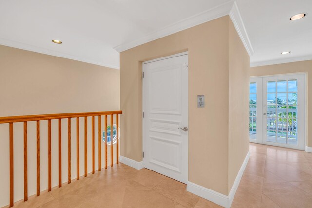 160 1st St, Key Colony, FL 33051 - corridor featuring crown molding, baseboards, light tile patterned floors, and recessed lighting