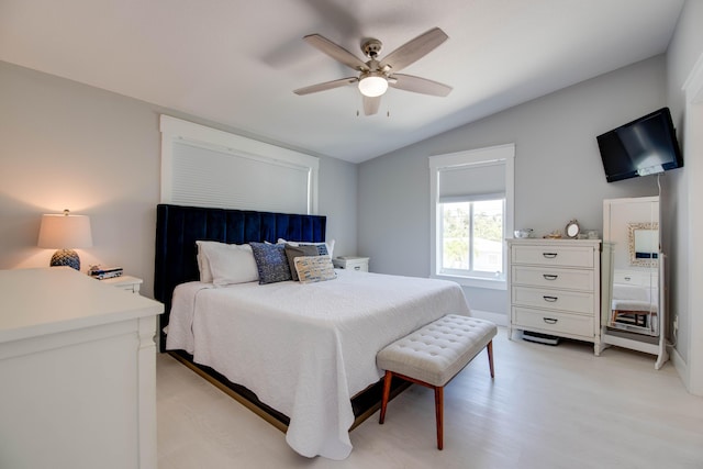 930 80th St, Marathon, FL 33050 - bedroom with lofted ceiling, a ceiling fan, and light wood-style flooring