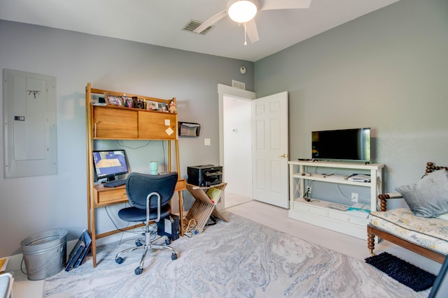 930 80th St, Marathon, FL 33050 - office area featuring electric panel and a ceiling fan