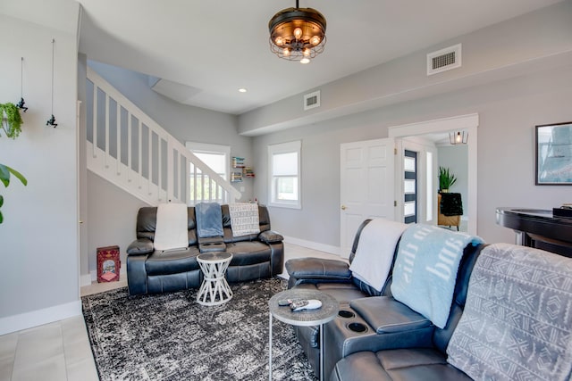 930 80th St, Marathon, FL 33050 - living room featuring stairs, light tile patterned floors, and recessed lighting