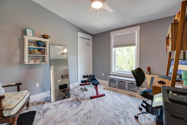 930 80th St, Marathon, FL 33050 - home office featuring vaulted ceiling and a ceiling fan
