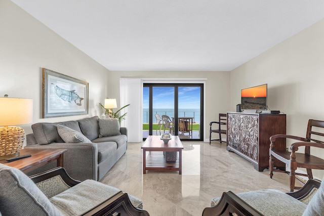 living area with marble finish floor and baseboards