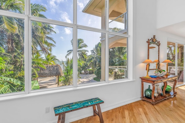 interior space with wood finished floors and baseboards