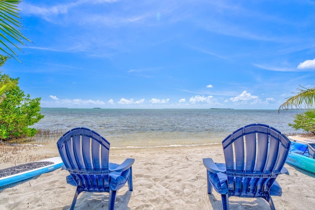 property view of water featuring a beach view