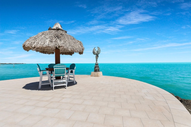 exterior space featuring a water view