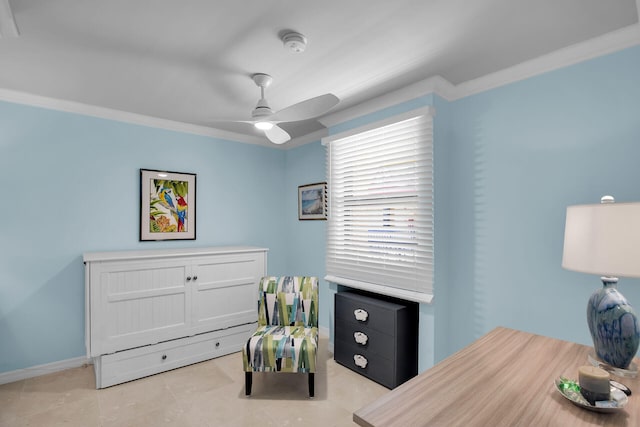 bedroom with baseboards and a ceiling fan