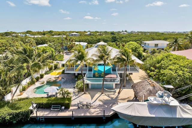 835 70th St, Gulf, Marathon, FL 33050 - drone / aerial view of a pool and a tree filled landscape