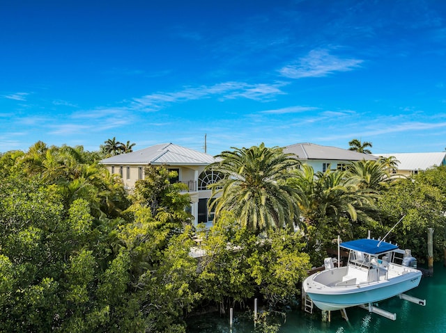 210 14th St, Key Colony, FL 33051 - exterior space with a water view, boat lift, and a balcony