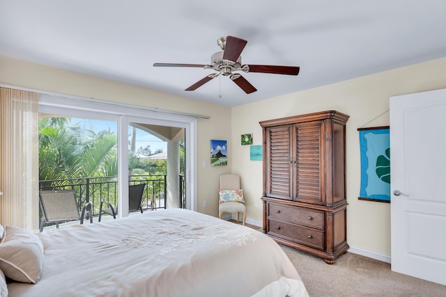 210 14th St, Key Colony, FL 33051 - bedroom with access to outside, baseboards, a ceiling fan, and light colored carpet