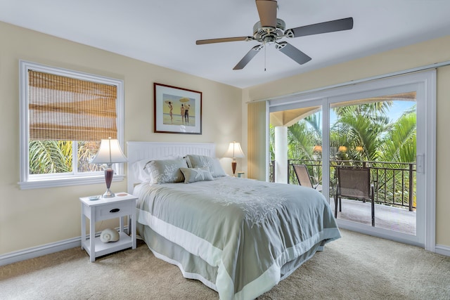 210 14th St, Key Colony, FL 33051 - bedroom featuring a ceiling fan, access to outside, baseboards, and carpet flooring