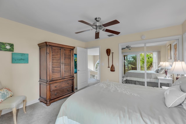 210 14th St, Key Colony, FL 33051 - carpeted bedroom featuring a ceiling fan, access to outside, visible vents, and baseboards