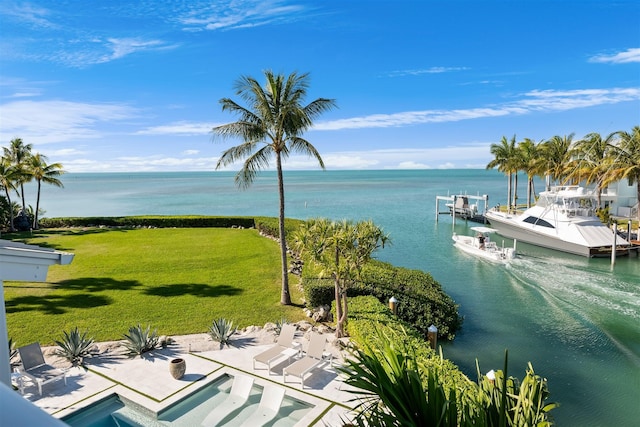 view of water feature with a boat dock